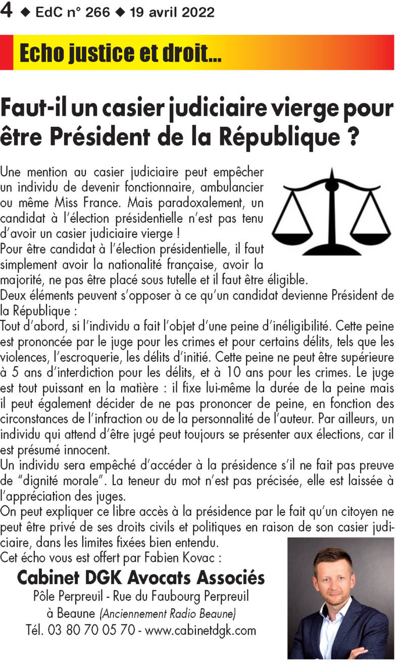 ❓Le Président, un homme irréprochable pénalement❓